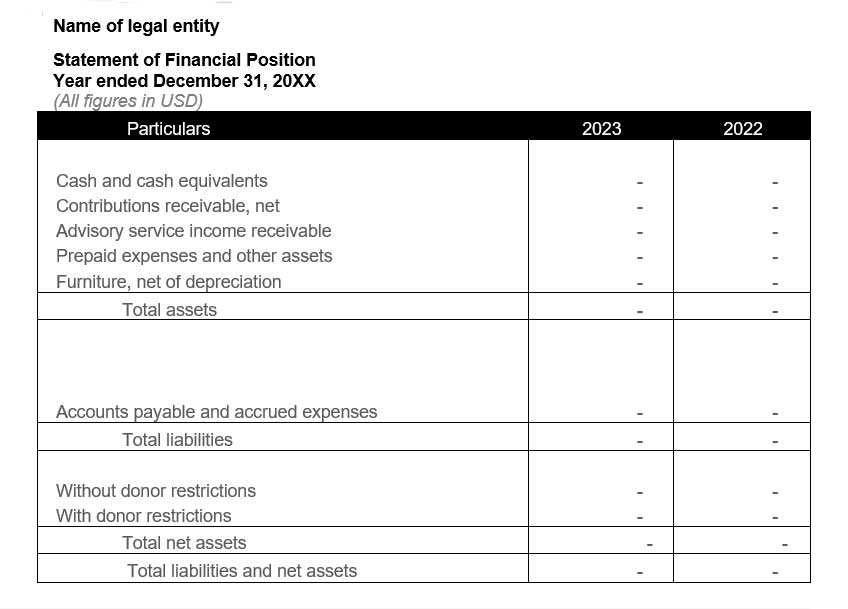 Statement of Financial Position - Nonprofit Financial Statements